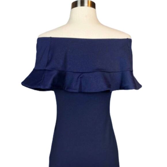 SUSANA MONACO Off Shoulder Dress Hannah Ruffles Jersey Knit Midnight Navy XS NWT - Picture 4 of 10